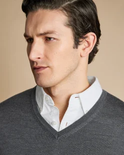 Clearance Charles Tyrwhitt Merino V-Neck Sweater - Grey