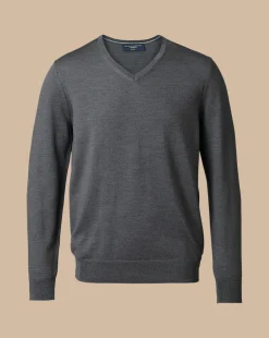 Clearance Charles Tyrwhitt Merino V-Neck Sweater - Grey