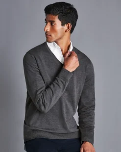 Clearance Charles Tyrwhitt Merino V-Neck Sweater - Grey
