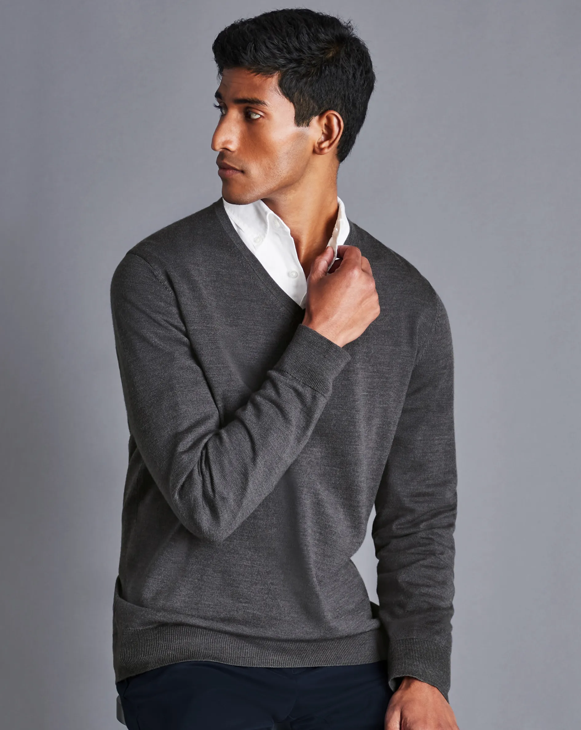 Clearance Charles Tyrwhitt Merino V-Neck Sweater - Grey