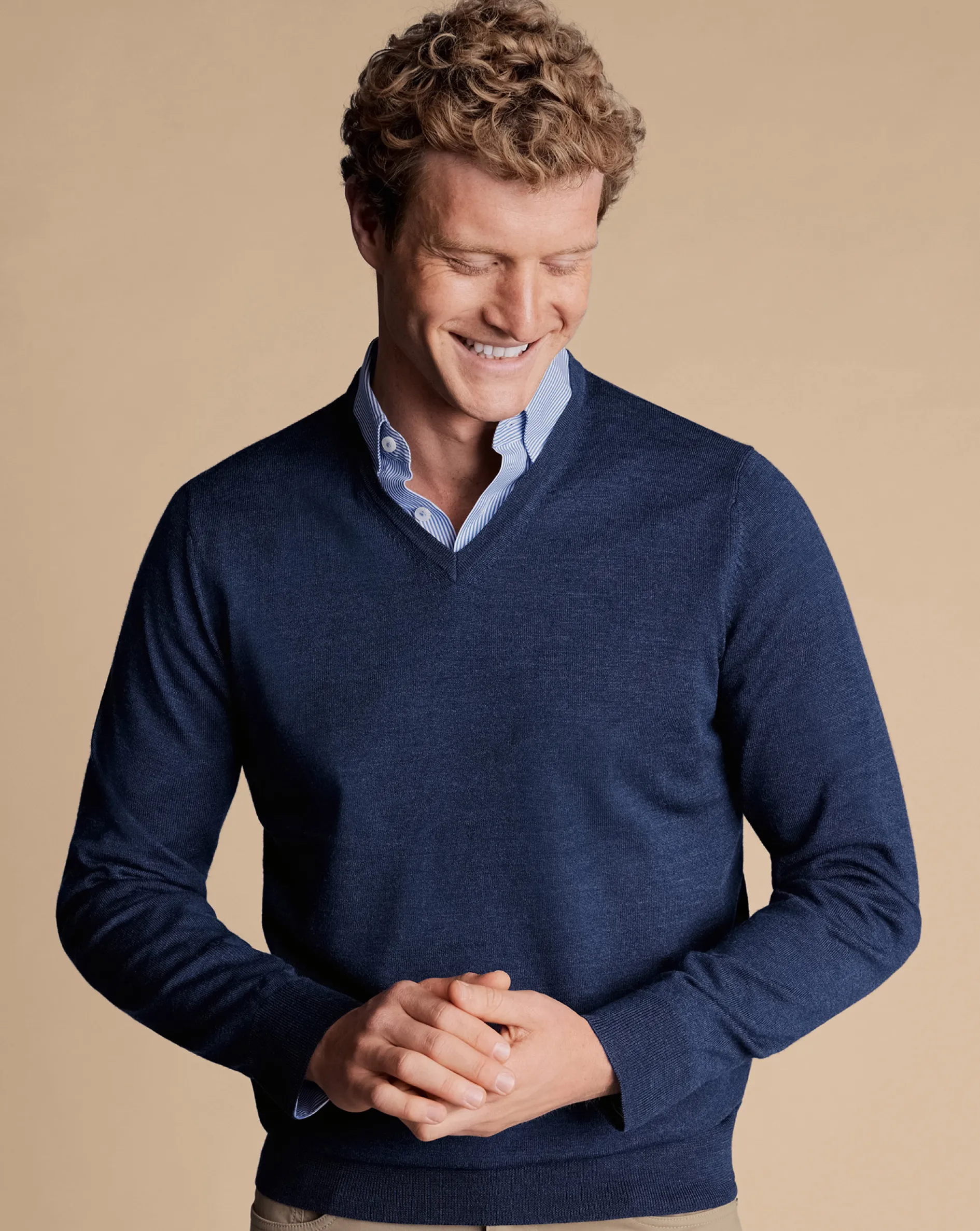 Best Charles Tyrwhitt Merino V-Neck Sweater - Ink Blue