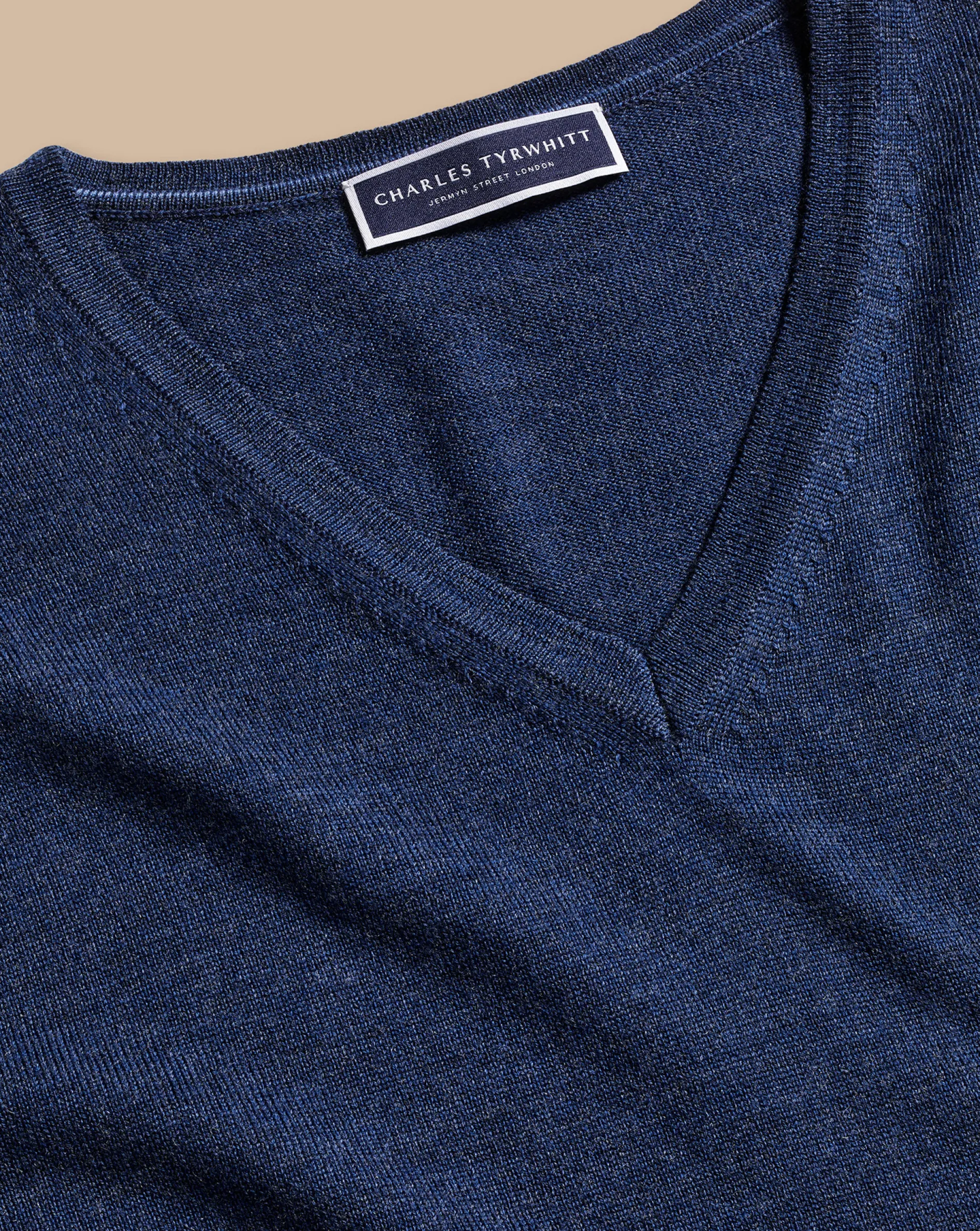 Best Charles Tyrwhitt Merino V-Neck Sweater - Ink Blue