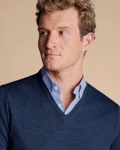 Best Charles Tyrwhitt Merino V-Neck Sweater - Ink Blue