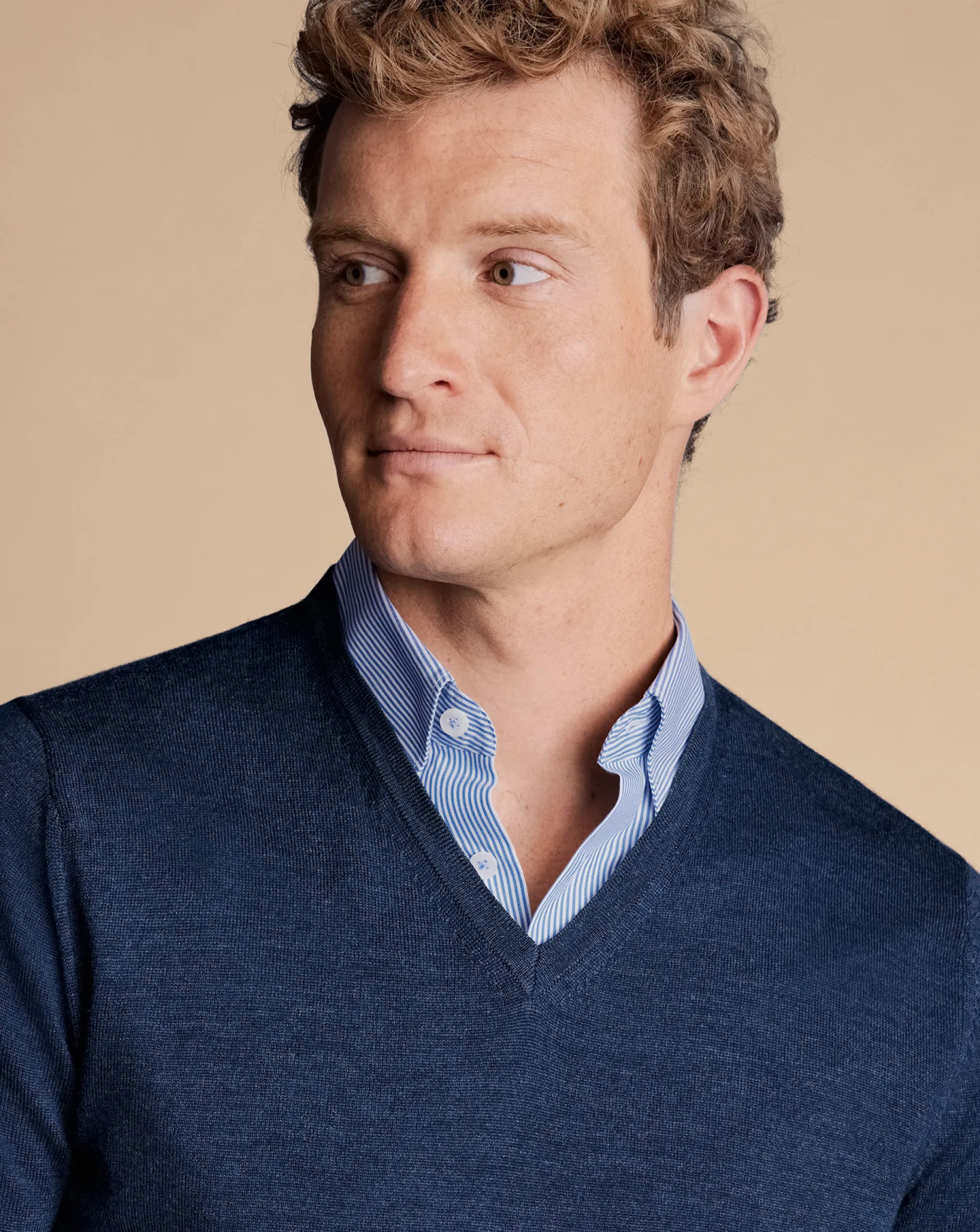 Best Charles Tyrwhitt Merino V-Neck Sweater - Ink Blue