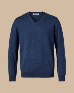 Best Charles Tyrwhitt Merino V-Neck Sweater - Ink Blue