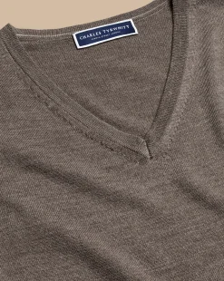 Cheap Charles Tyrwhitt Merino V-Neck Sweater - Mocha