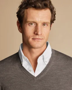 Cheap Charles Tyrwhitt Merino V-Neck Sweater - Mocha
