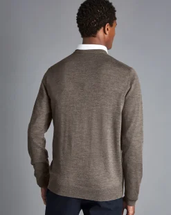 Cheap Charles Tyrwhitt Merino V-Neck Sweater - Mocha
