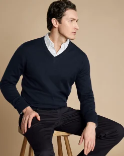 Store Charles Tyrwhitt Merino V-Neck Sweater - Navy