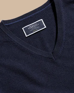 Store Charles Tyrwhitt Merino V-Neck Sweater - Navy