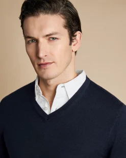 Store Charles Tyrwhitt Merino V-Neck Sweater - Navy