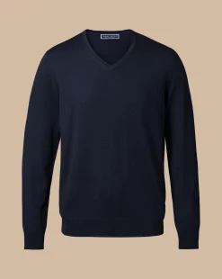 Store Charles Tyrwhitt Merino V-Neck Sweater - Navy