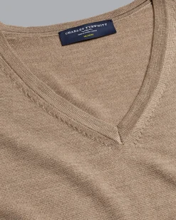 Hot Charles Tyrwhitt Merino V-Neck Sweater - Oatmeal