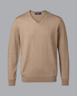 Hot Charles Tyrwhitt Merino V-Neck Sweater - Oatmeal