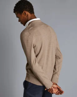 Hot Charles Tyrwhitt Merino V-Neck Sweater - Oatmeal