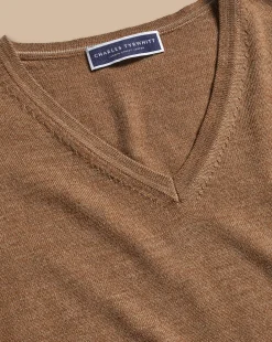 Sale Charles Tyrwhitt Merino V-Neck Sweater - Sand