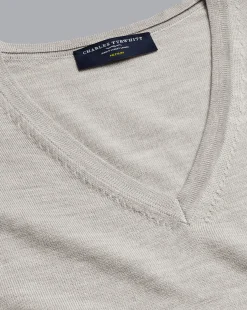 Flash Sale Charles Tyrwhitt Merino V-Neck Sweater - Silver