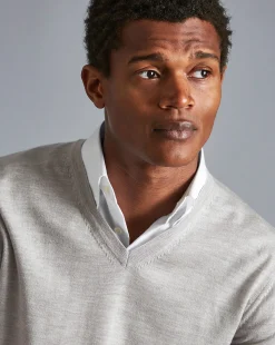 Flash Sale Charles Tyrwhitt Merino V-Neck Sweater - Silver