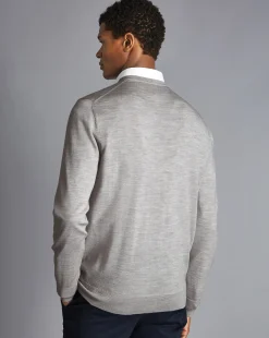 Flash Sale Charles Tyrwhitt Merino V-Neck Sweater - Silver