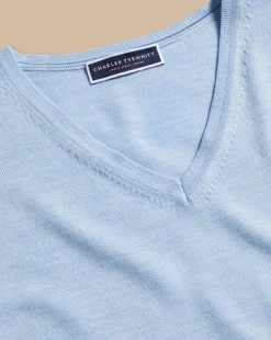 Fashion Charles Tyrwhitt Merino V-Neck Sweater - Blue Sky