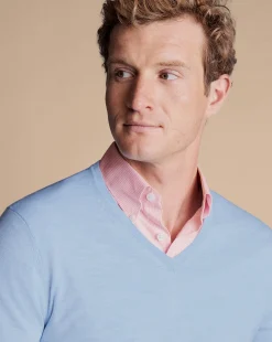 Fashion Charles Tyrwhitt Merino V-Neck Sweater - Blue Sky