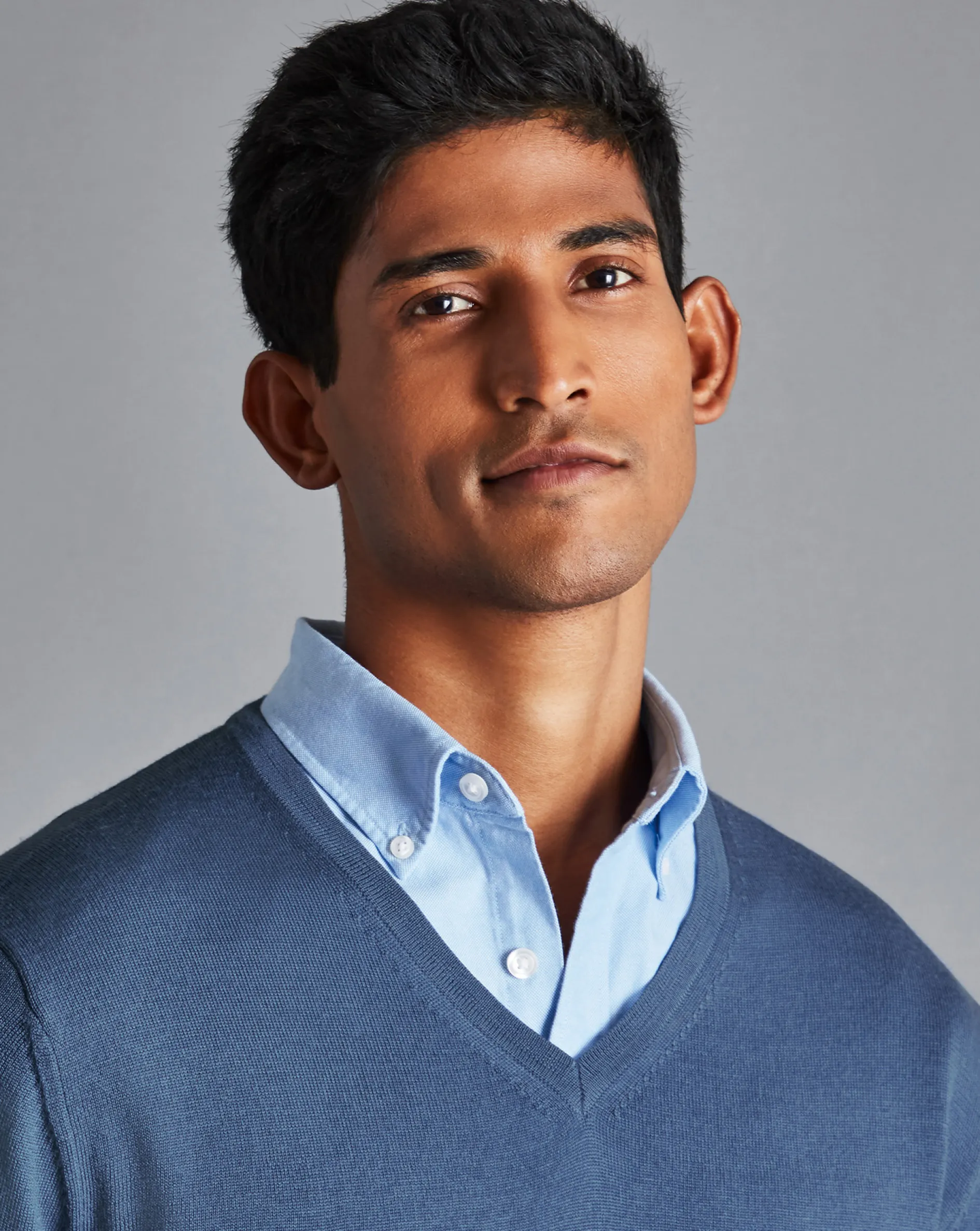 Sale Charles Tyrwhitt Merino V-Neck Sweater - Steel Blue