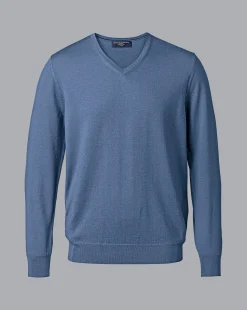Sale Charles Tyrwhitt Merino V-Neck Sweater - Steel Blue