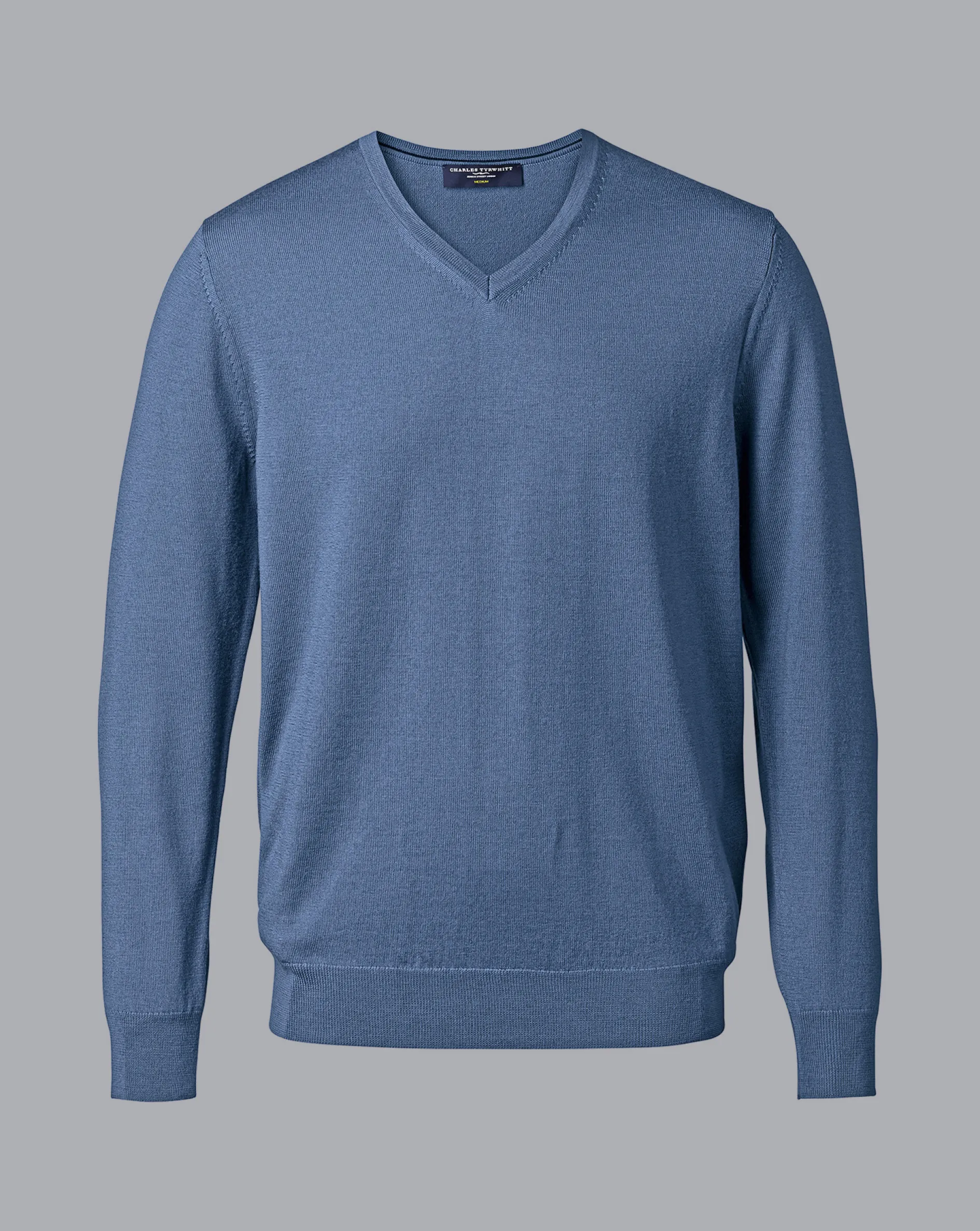 Sale Charles Tyrwhitt Merino V-Neck Sweater - Steel Blue