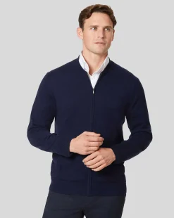 Cheap Charles Tyrwhitt Merino Zip Through Bomber Jacket - Navy