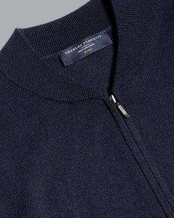 Cheap Charles Tyrwhitt Merino Zip Through Bomber Jacket - Navy