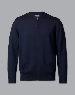 Cheap Charles Tyrwhitt Merino Zip Through Bomber Jacket - Navy
