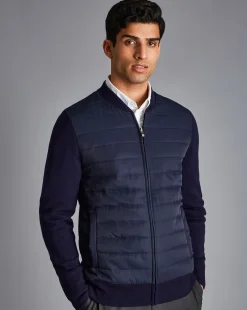 Sale Charles Tyrwhitt Merino Zip Through Hybrid Bomber Jacket - Navy