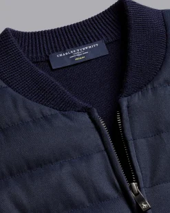 Sale Charles Tyrwhitt Merino Zip Through Hybrid Bomber Jacket - Navy