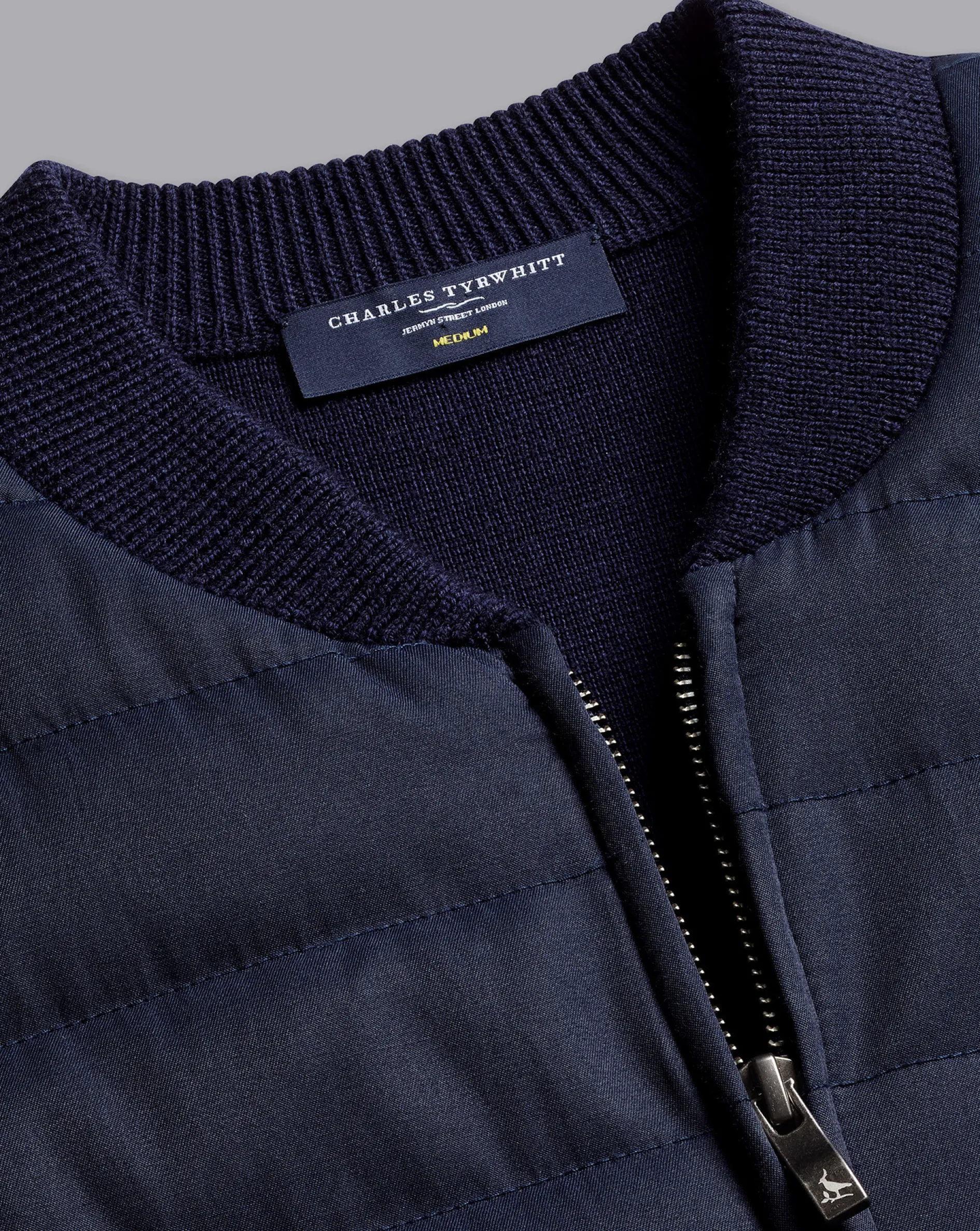 Sale Charles Tyrwhitt Merino Zip Through Hybrid Bomber Jacket - Navy