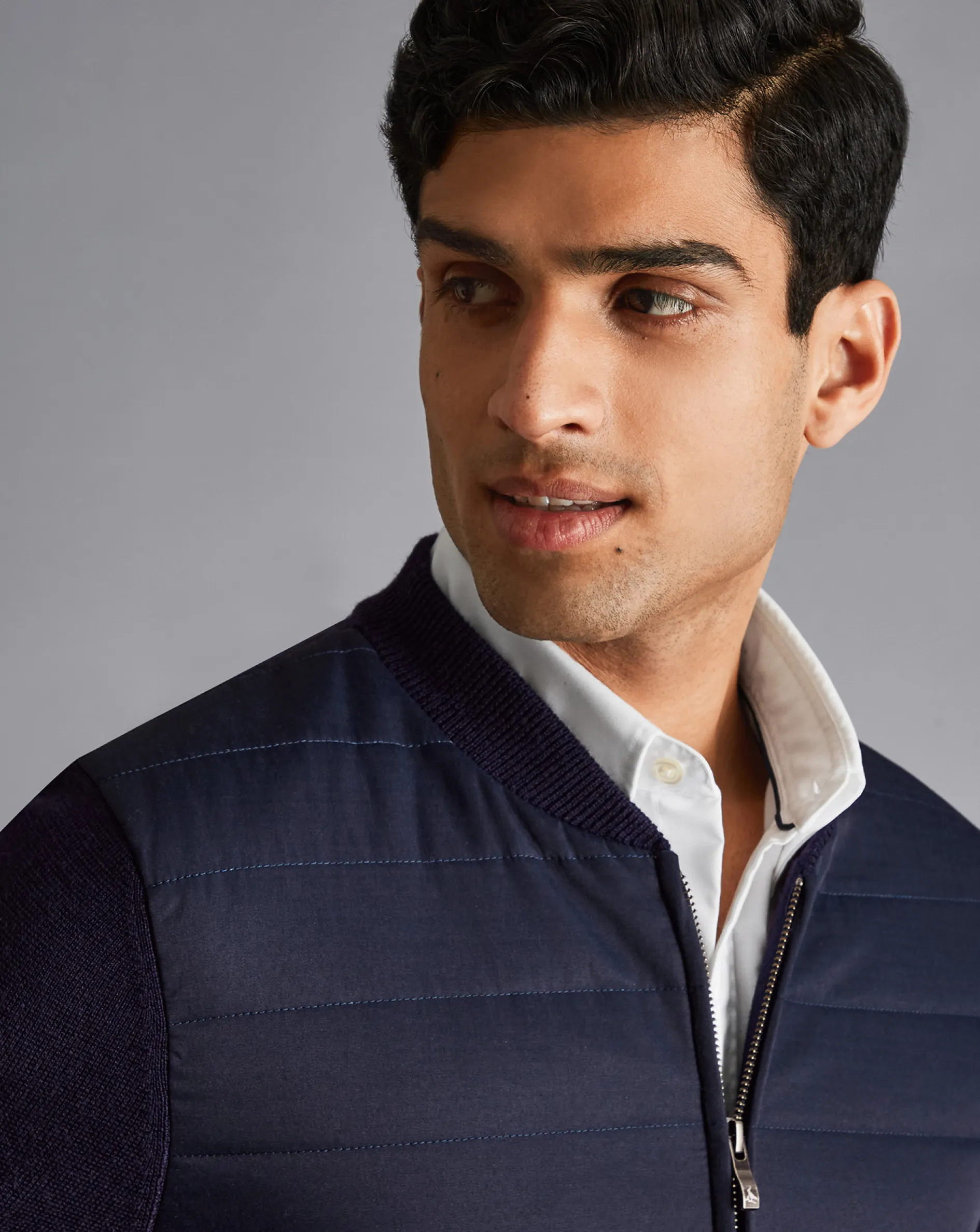 Sale Charles Tyrwhitt Merino Zip Through Hybrid Bomber Jacket - Navy