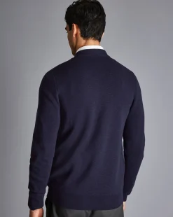 Sale Charles Tyrwhitt Merino Zip Through Hybrid Bomber Jacket - Navy