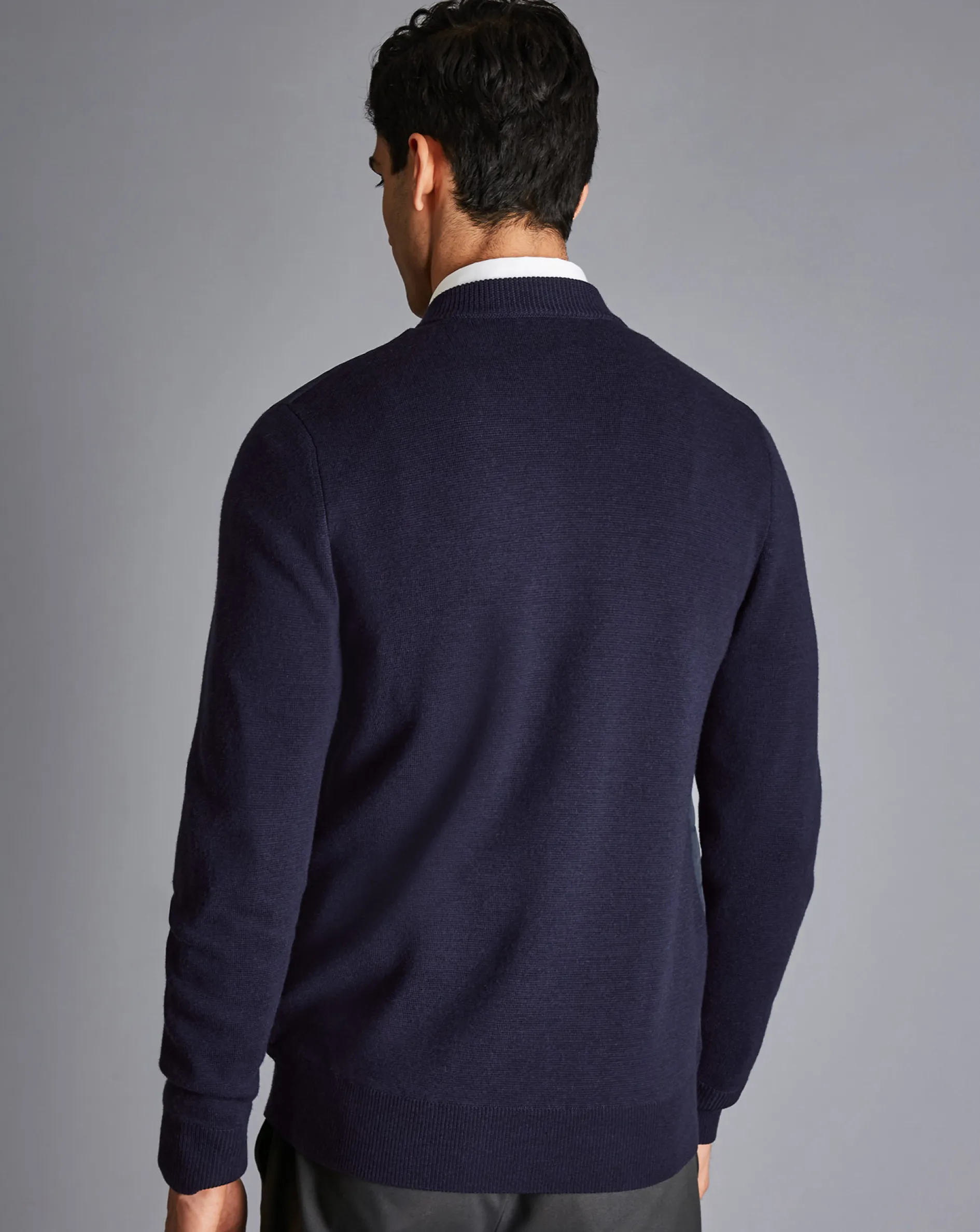 Sale Charles Tyrwhitt Merino Zip Through Hybrid Bomber Jacket - Navy
