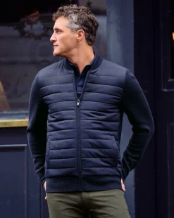 Sale Charles Tyrwhitt Merino Zip Through Hybrid Bomber Jacket - Navy