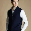 Cheap Charles Tyrwhitt Merino Zip Through Vest - Navy
