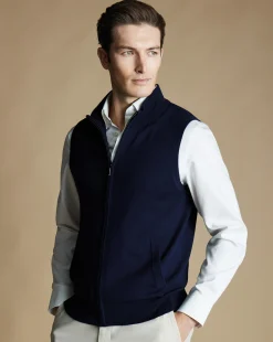 Cheap Charles Tyrwhitt Merino Zip Through Vest - Navy