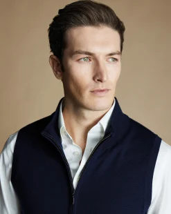 Cheap Charles Tyrwhitt Merino Zip Through Vest - Navy