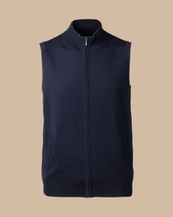 Cheap Charles Tyrwhitt Merino Zip Through Vest - Navy