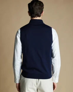 Cheap Charles Tyrwhitt Merino Zip Through Vest - Navy