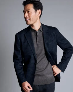 Discount Charles Tyrwhitt Micro Check Italian Jersey Jacket - Navy