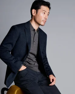 Discount Charles Tyrwhitt Micro Check Italian Jersey Jacket - Navy