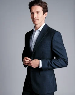 Best Charles Tyrwhitt Micro Check Suit Jacket - Ink Blue