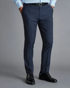 Outlet Charles Tyrwhitt Micro Texture Birdseye Travel Suit Pants - Ink Blue