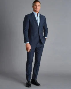 Outlet Charles Tyrwhitt Micro Texture Birdseye Travel Suit Pants - Ink Blue