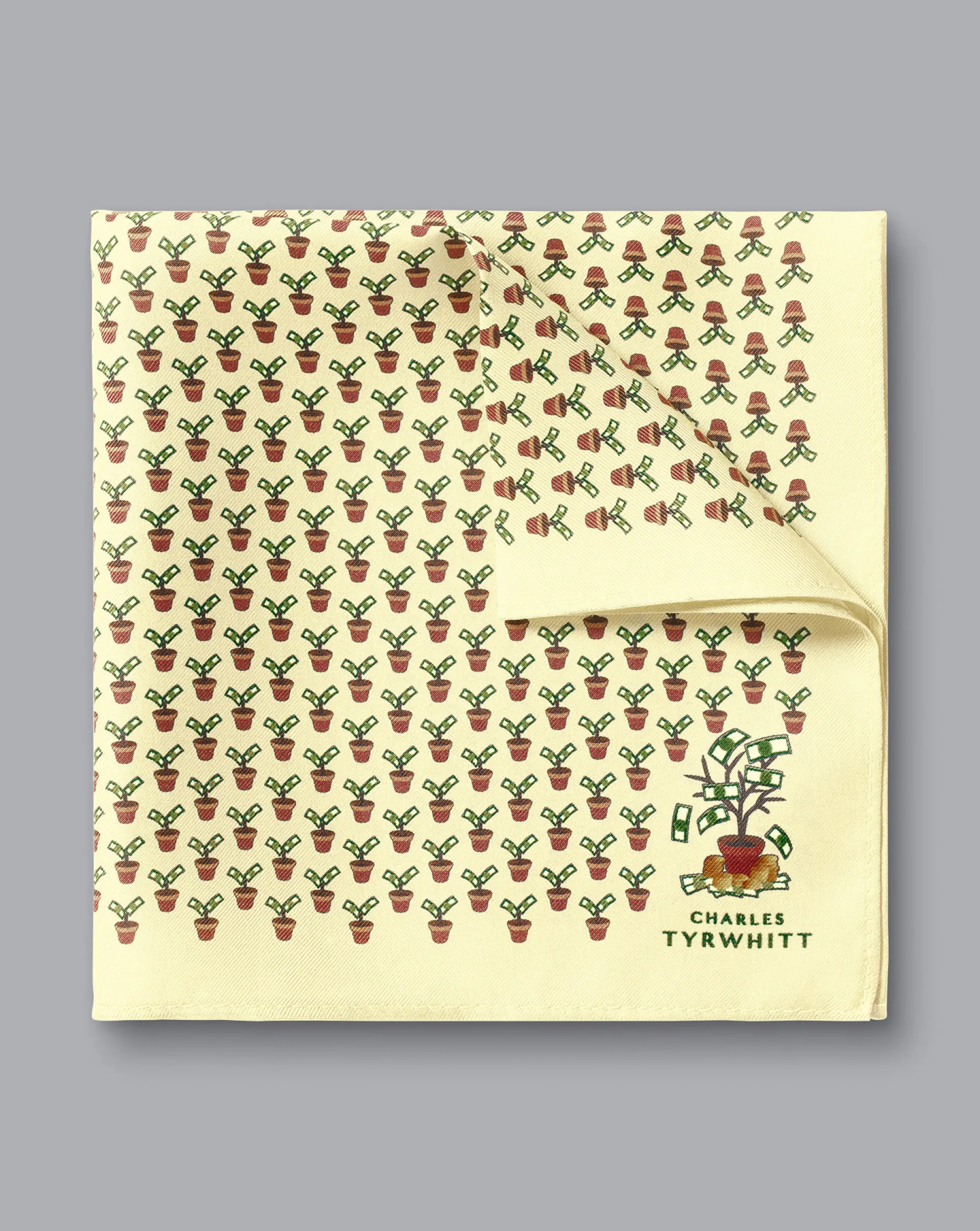 Sale Charles Tyrwhitt Money Doesn't Grow On Trees Print Silk Pocket Square - Lemon Lemon Yellow