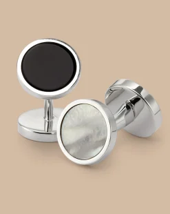 Fashion Charles Tyrwhitt Mother of Pearl and Onyx Evening Cufflinks - Silver